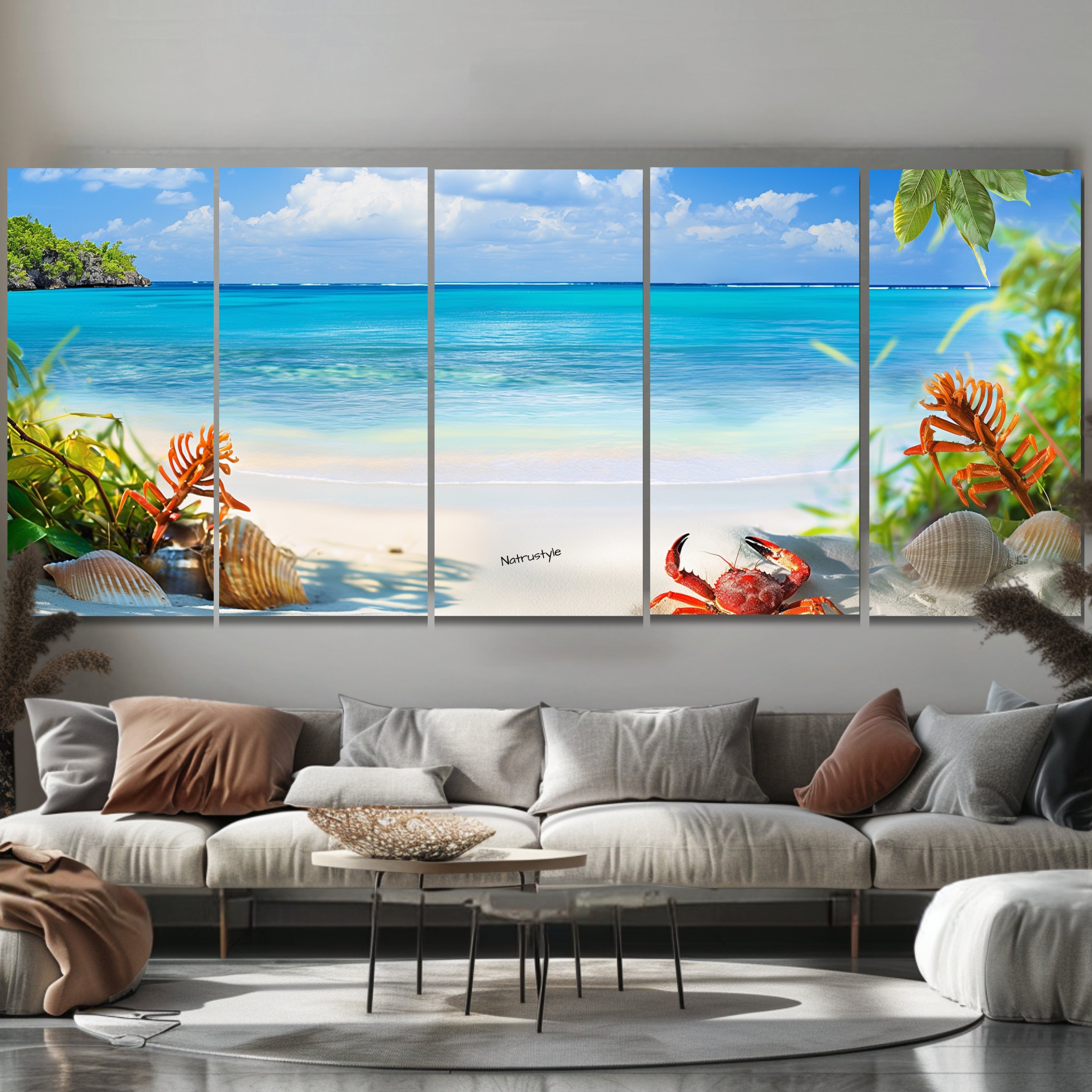 5 Panel Tranquil, Beach Canvas