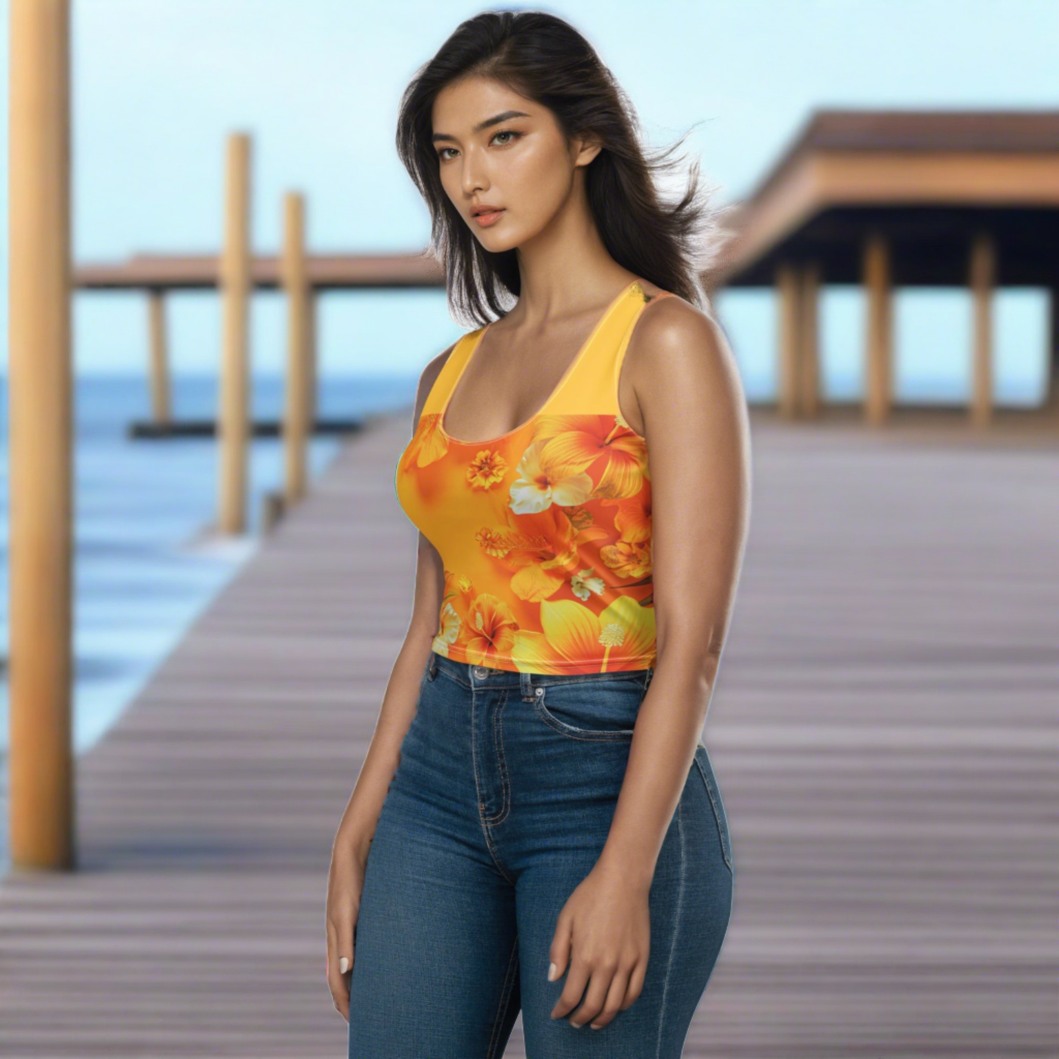 Orange Hue Floral Crop Top