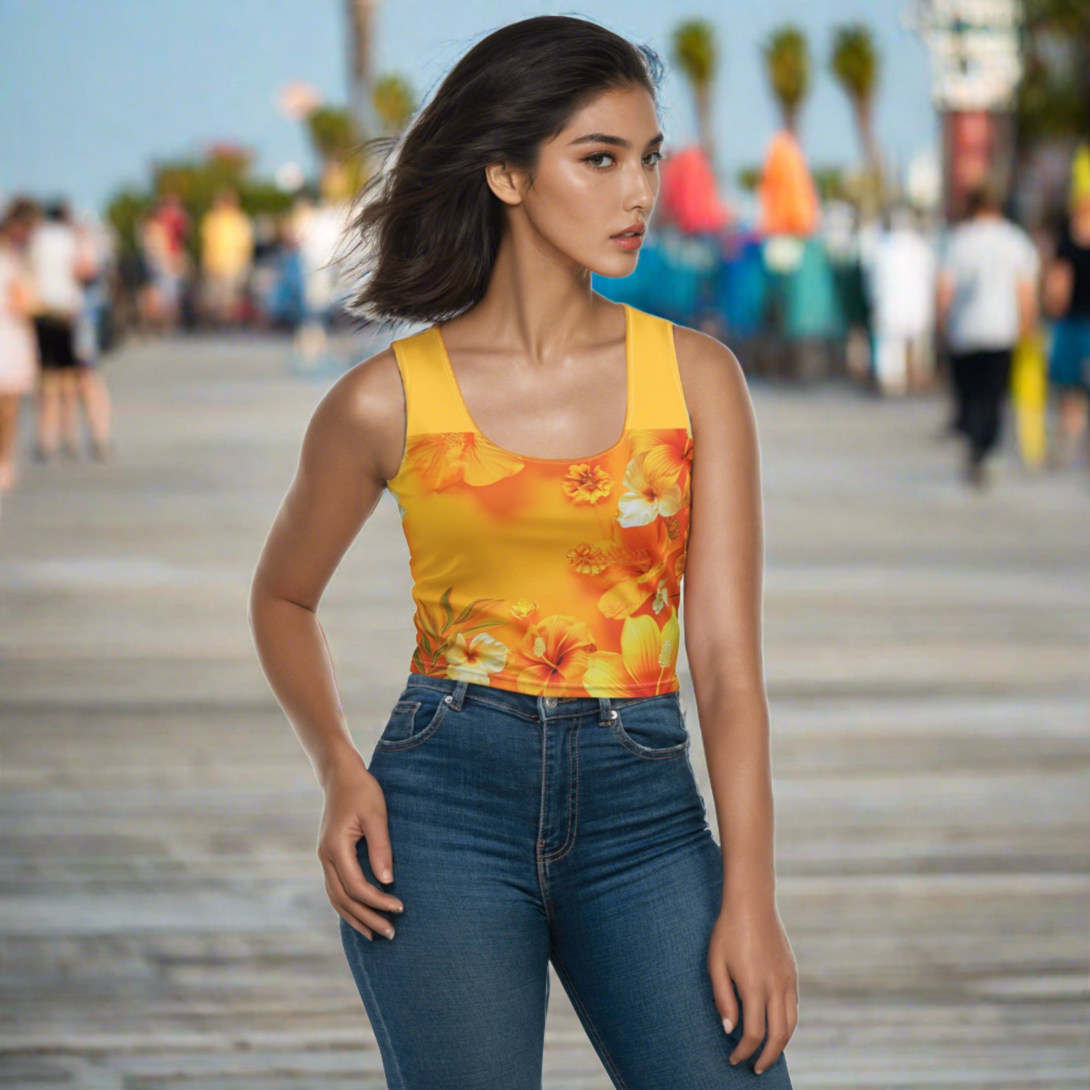 Orange Hue Floral Crop Top